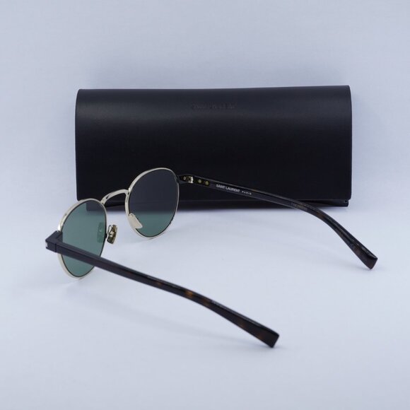 Saint Laurent SL707 002 Sunglasses Gold/Havana Round Frame, Green Lenses - Picture 12 of 12